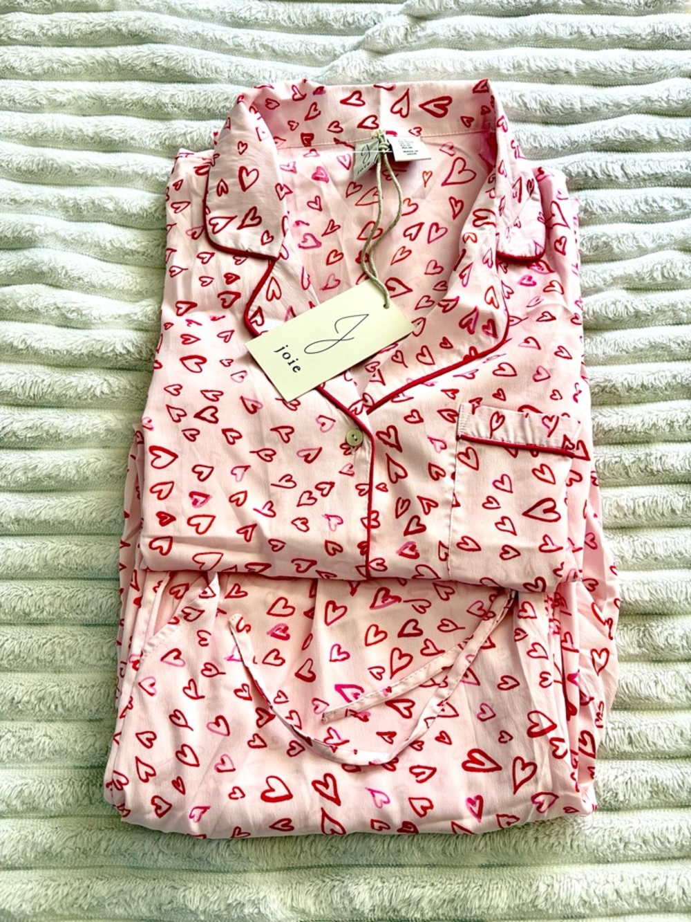 Joie Pink Pajama Set with Red Heart Print sz M
